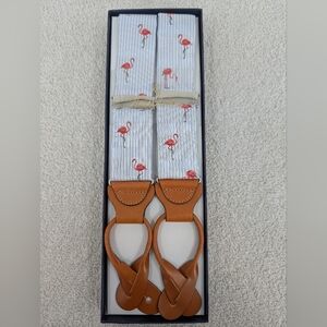 NIB Brooks Brothers Men's O/S Blue Striped Silk Flamingo Adjustable Suspenders